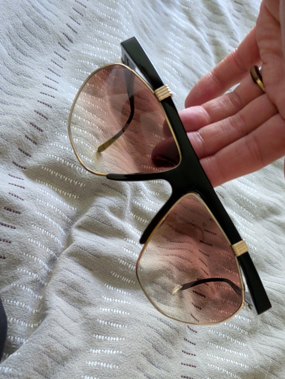 Dior Black Frame Sunglasses with Gold Accents and Brown Gradient Lenses